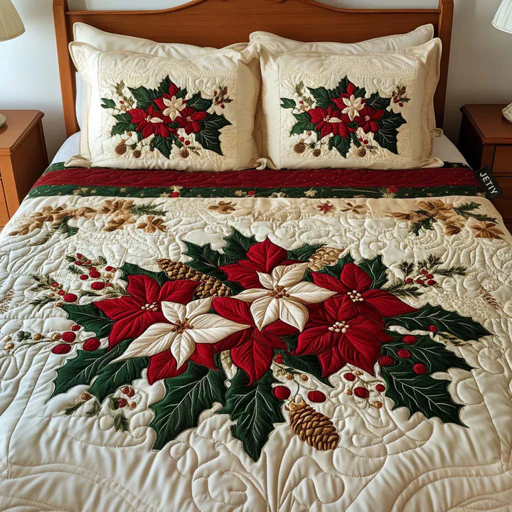 3-delige gestoffeerde bedset - Charme van de Poinsettia's