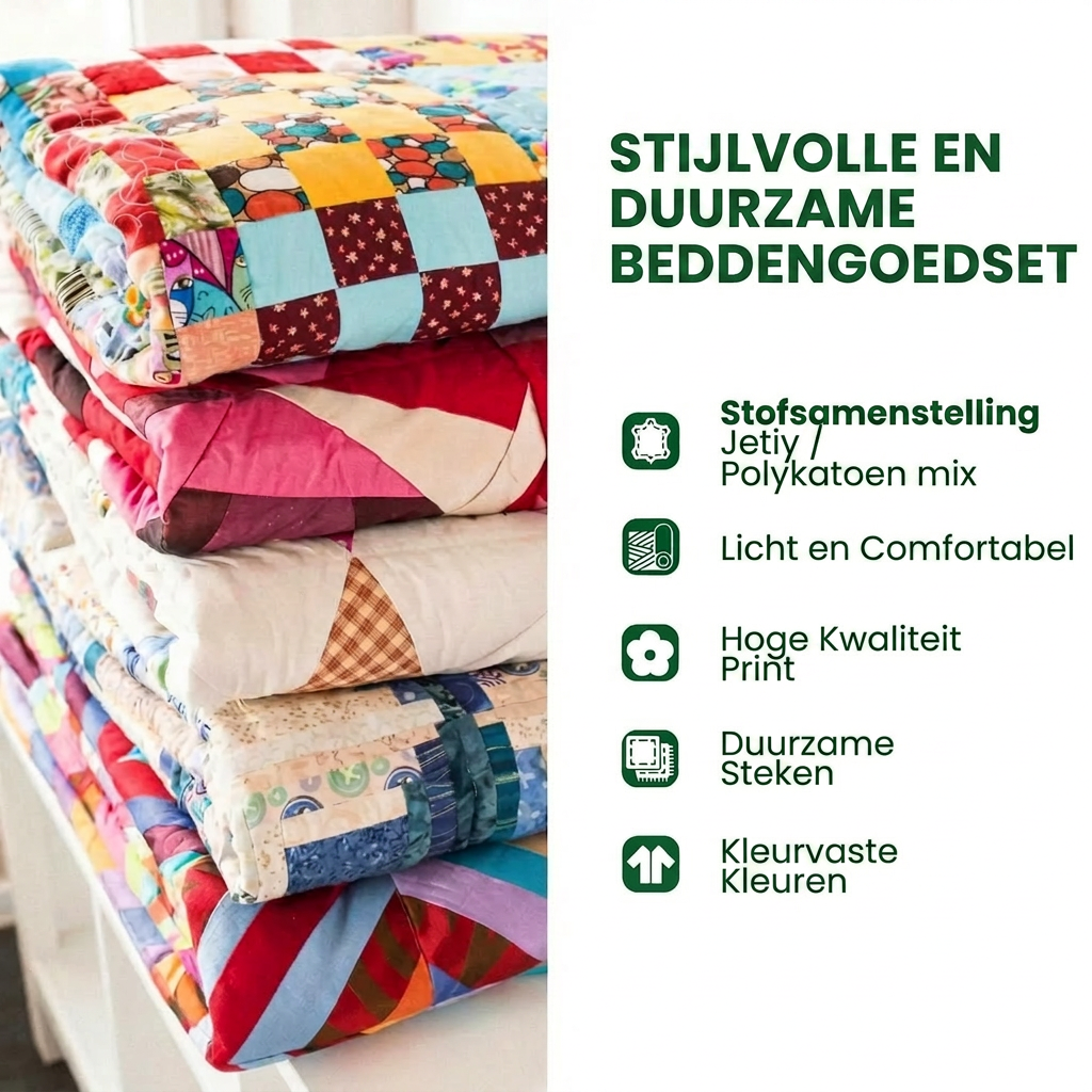 3-delige gestikte dekbedovertrekset - Harmonie van het Bos