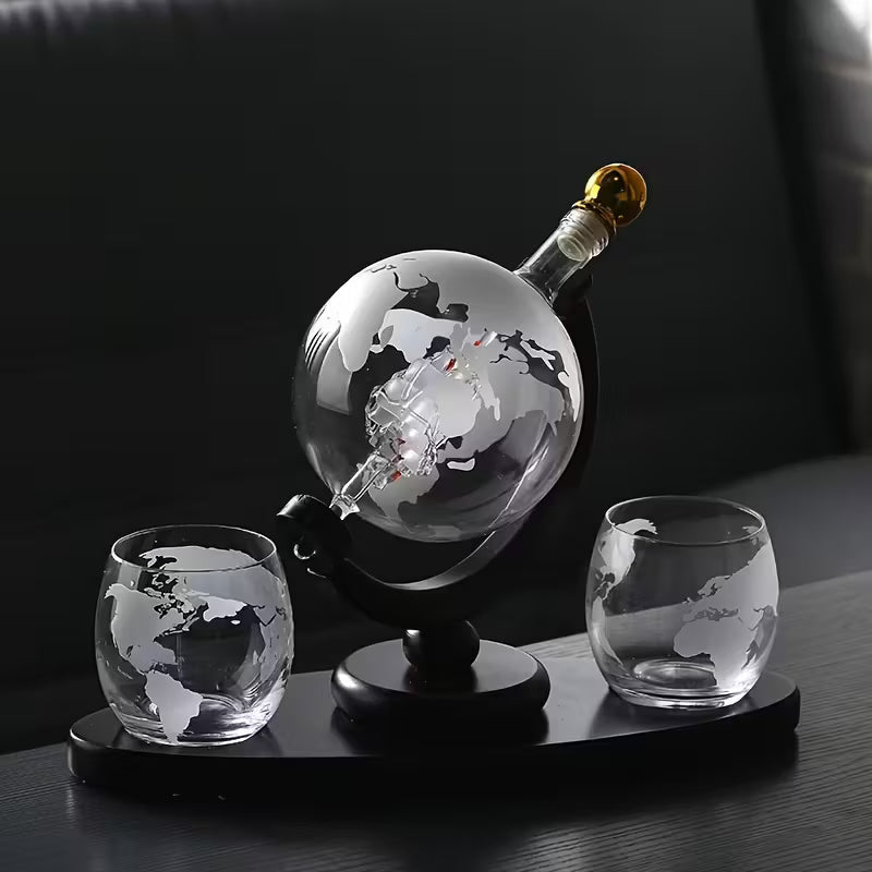 Coffret Wereldkaart — Fles en Whiskyglas