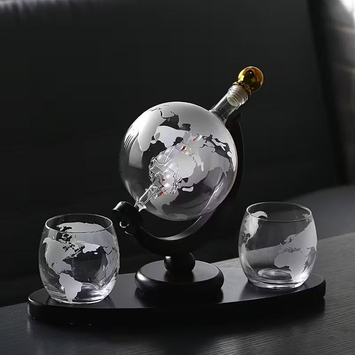 Coffret Wereldkaart — Fles en Whiskyglas