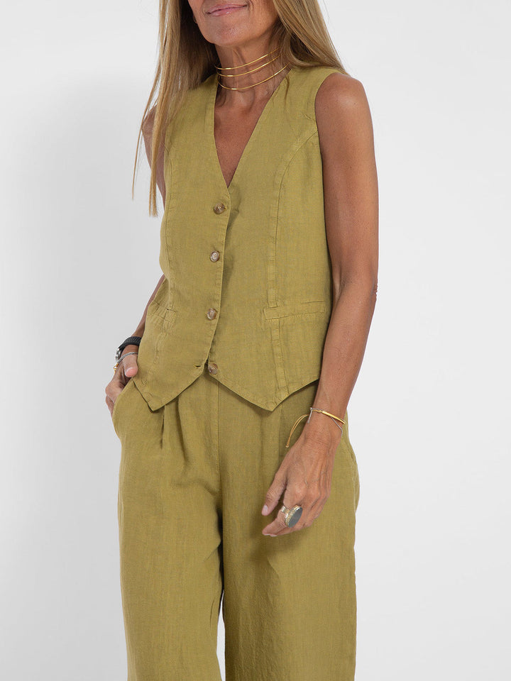 Aira - Set met geknoopt vest en wijde broek