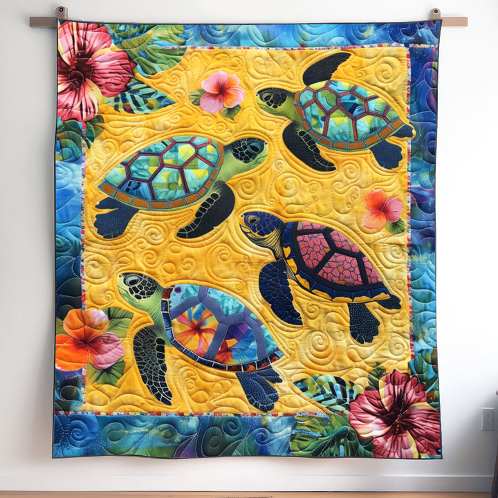 Grietje - Gewatteerde deken Aqua Avontuur Kunstquilt Hangend