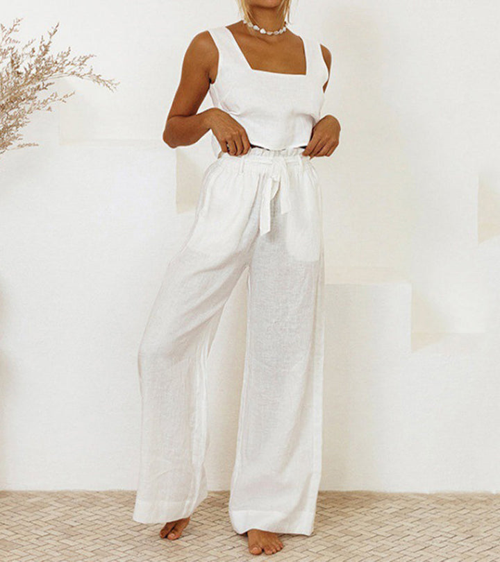 Megan - Set met minimalistische top en flared broek