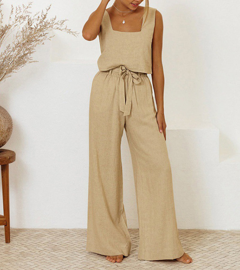 Megan - Set met minimalistische top en flared broek