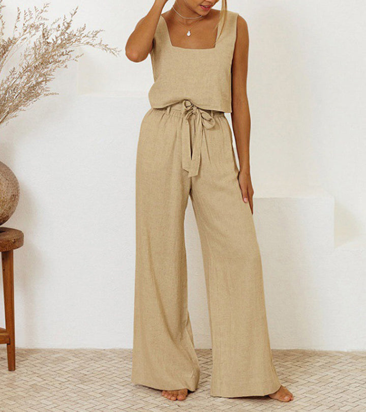 Megan - Set met minimalistische top en flared broek