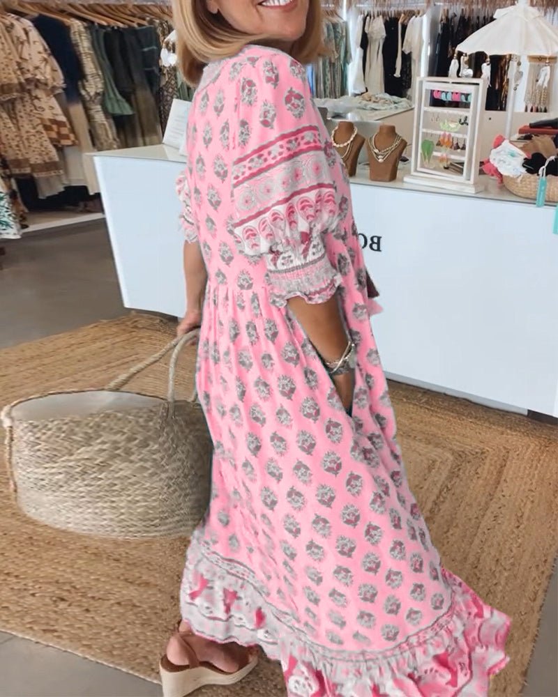 MANA | CHIQUE MIDI-JURK MET BLOEMENPRINT EN V-HALS
