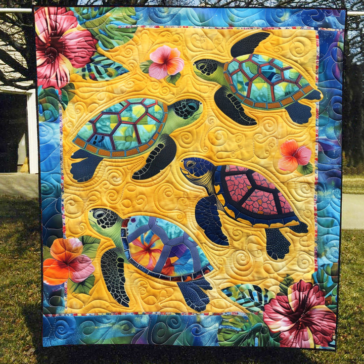 Grietje - Gewatteerde deken Aqua Avontuur Kunstquilt Hangend