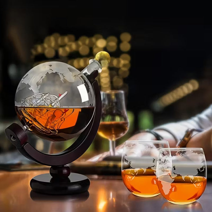 Coffret Wereldkaart — Fles en Whiskyglas