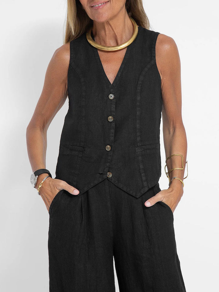 Aira - Set met geknoopt vest en wijde broek