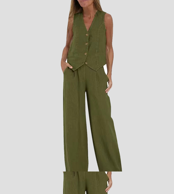Aira - Set met geknoopt vest en wijde broek