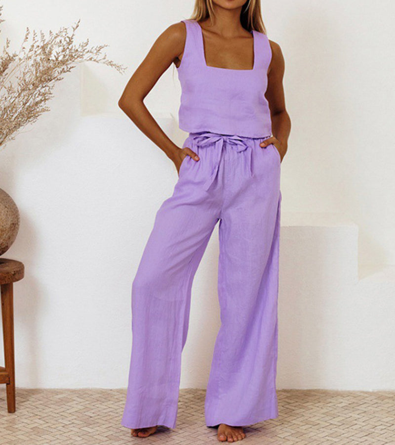 Megan - Set met minimalistische top en flared broek
