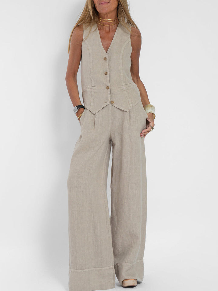 Aira - Set met geknoopt vest en wijde broek