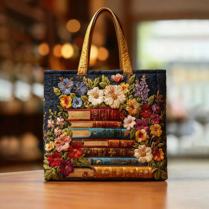 Ambachtelijke tas - Bloemmotief en Boeken
