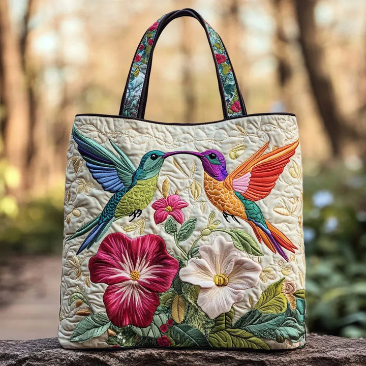 Gevoerde tas - Kolibrie en Witte Bloemen