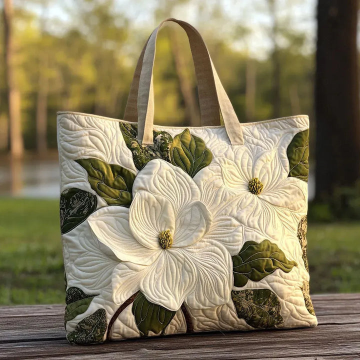 Handgemaakte Gewatteerd Tas - Elegante Witte Lelies