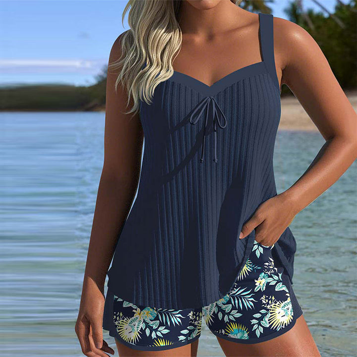 Laluna® | Gestreepte tankini met strandshort, tweedelig