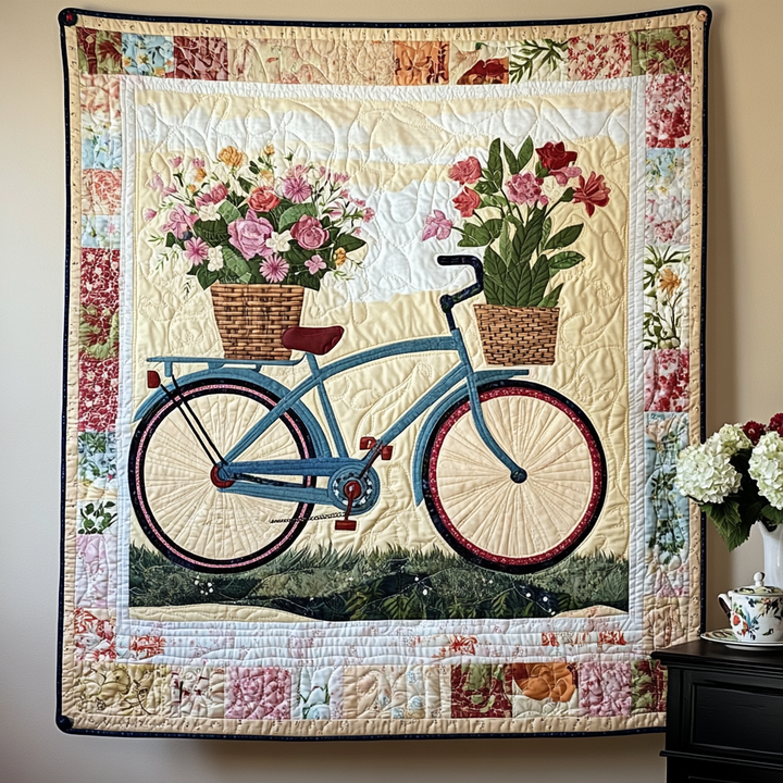 Klaasje - Gewatteerde deken Fiets Bloei Reis Kunstquilt Hangend
