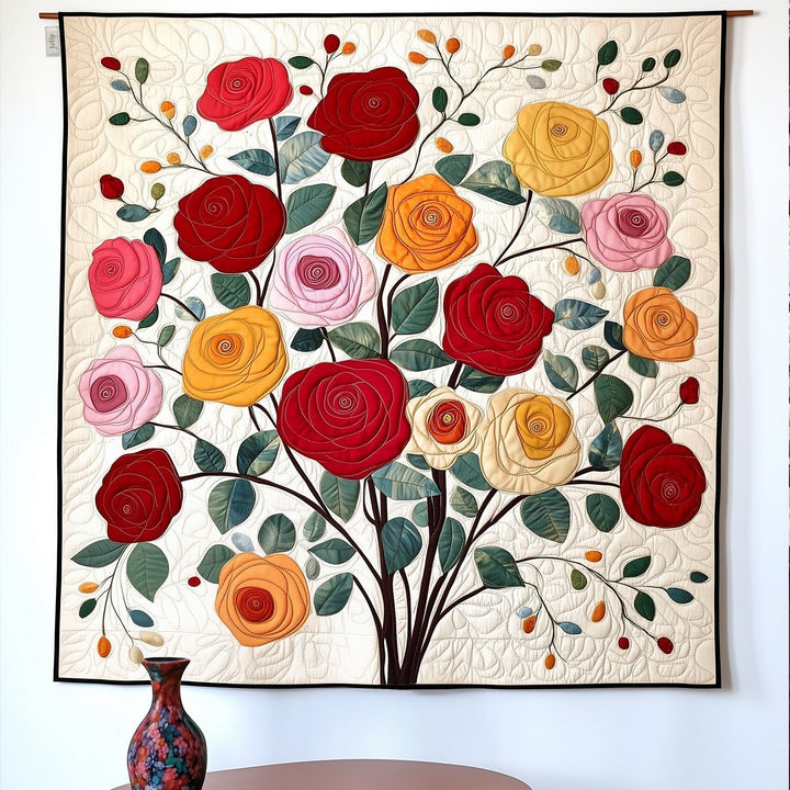 Hedwig - Gewatteerde deken Boeket van Roos Kunstquilt Hangend