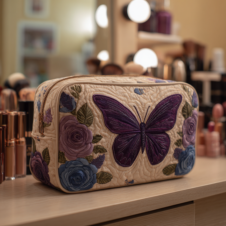 Merel - Gewatteerde toilettas Quilt en Vlinder