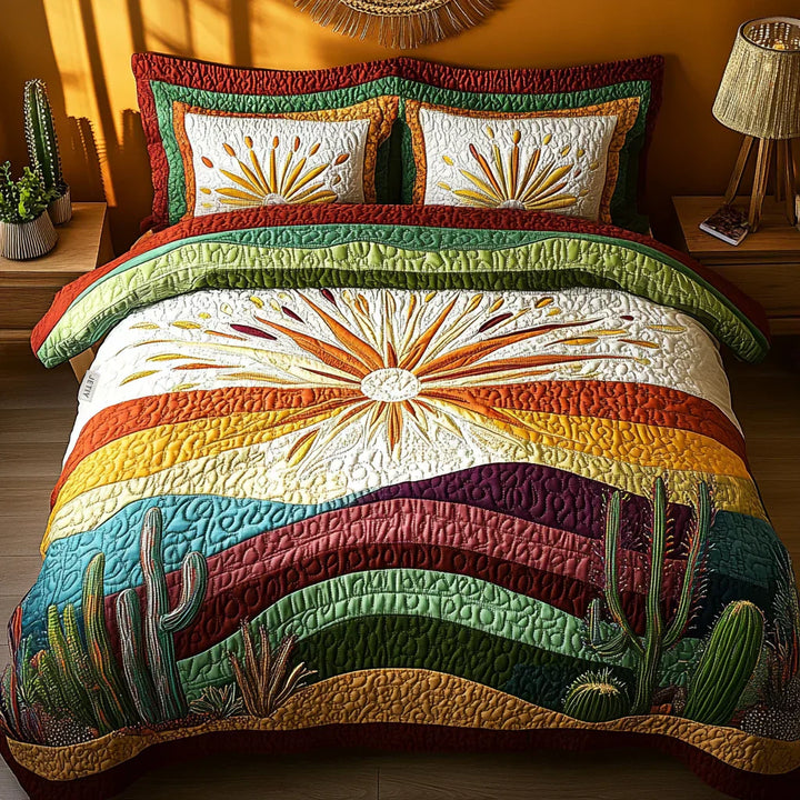 3-delige gewatteerde bedset - Zonsondergang op de Cactussen