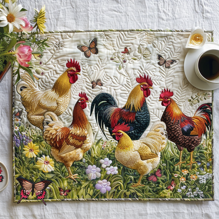 Fenna - Gewatteerde placemat Kippen Betoverend en Bloemen