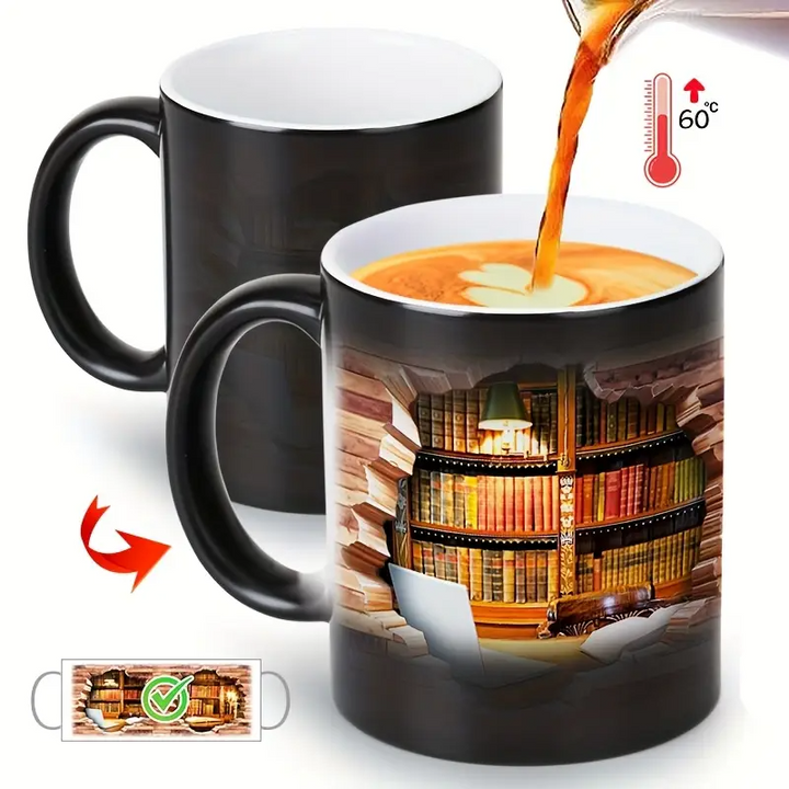 Mok van Keramiek met Magische Bibliotheek en Thermisch Effect