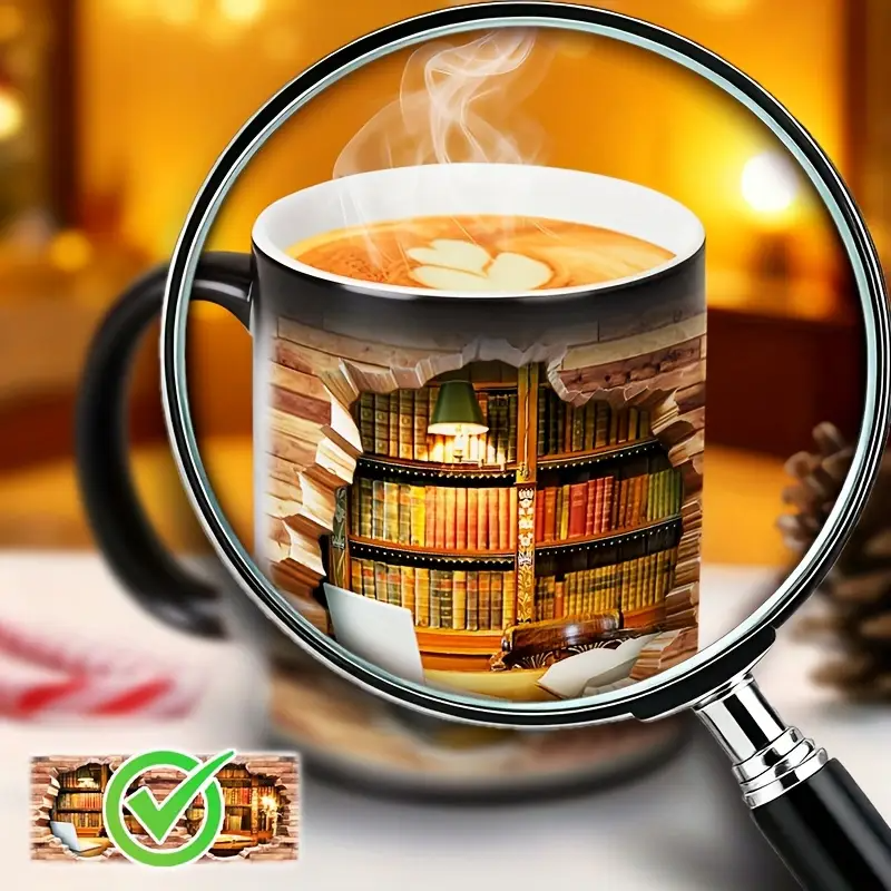 Mok van Keramiek met Magische Bibliotheek en Thermisch Effect