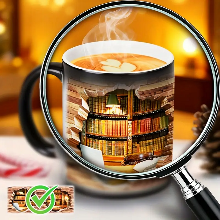 Mok van Keramiek met Magische Bibliotheek en Thermisch Effect