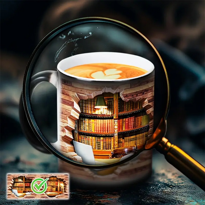 Mok van Keramiek met Magische Bibliotheek en Thermisch Effect