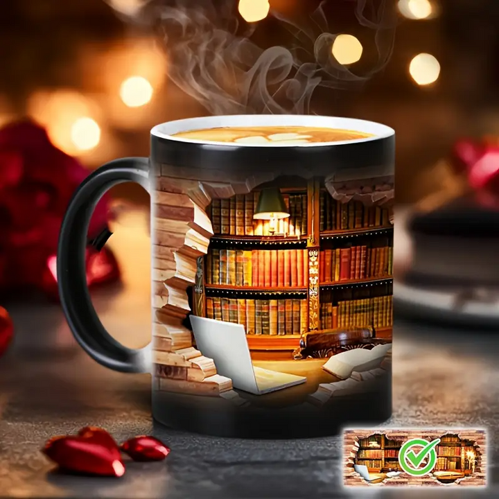 Mok van Keramiek met Magische Bibliotheek en Thermisch Effect