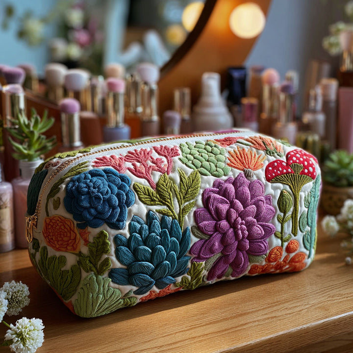 Nellie - Gewatteerde toilettas Gekleurde Botanische Print