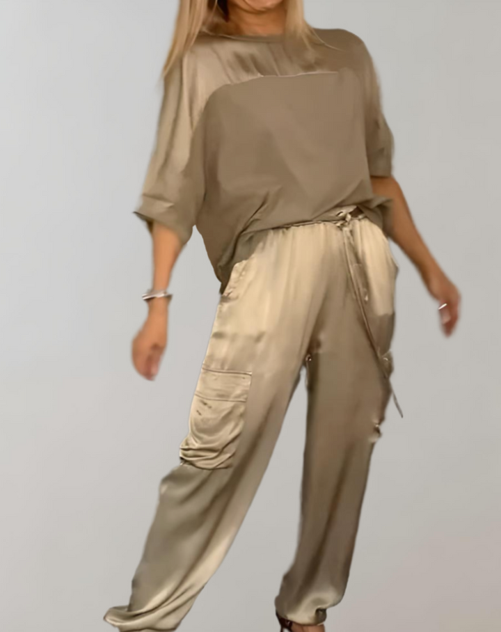 Finley - Zijdezachte cargo loungeset