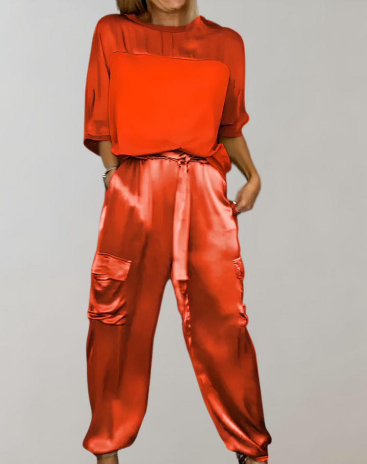 Finley - Zijdezachte cargo loungeset