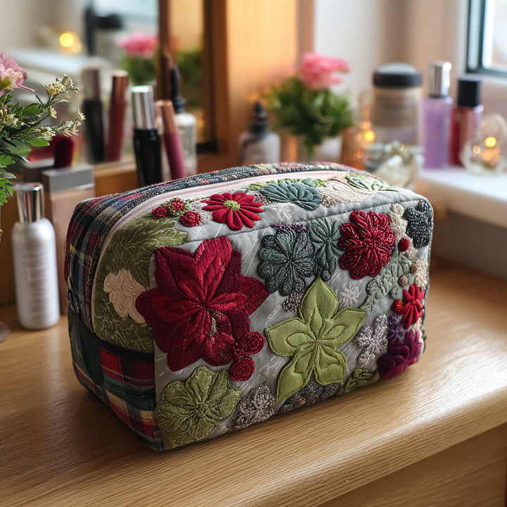 Mechteld - Gewatteerde toilettas Geborduurde Bloemen