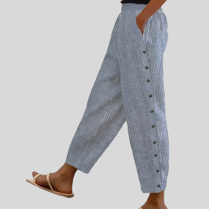 Linaya - Gestreepte broek met knopen