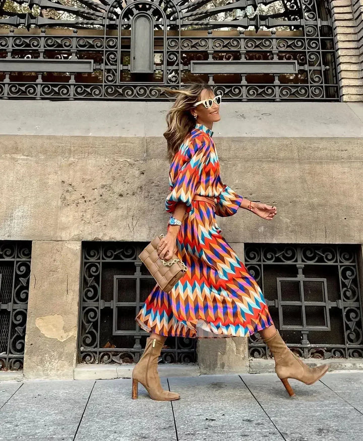Cassandra - Levendige jurk met geometrische print