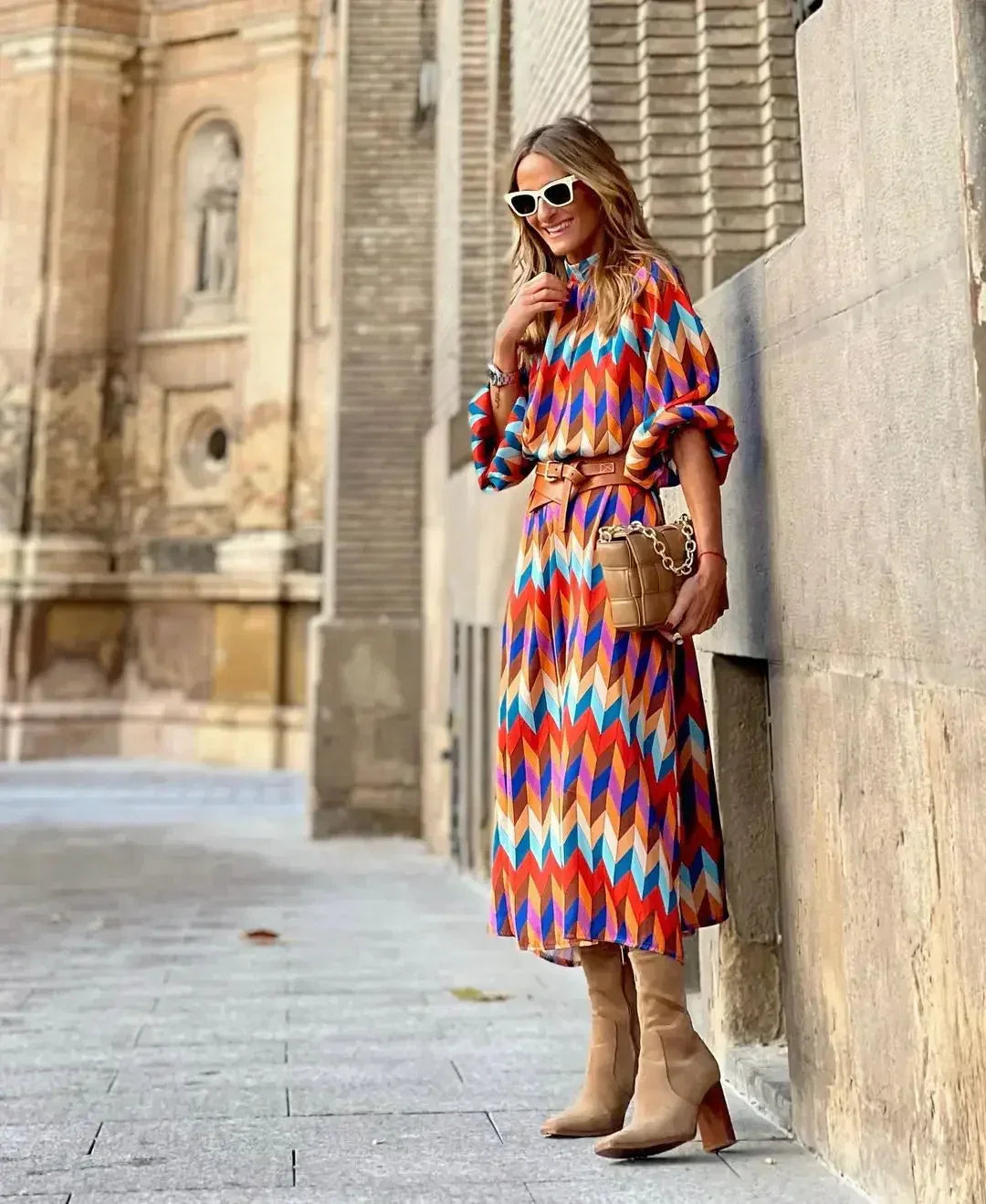 Cassandra - Levendige jurk met geometrische print