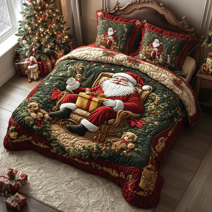 3-delige gestikte bedset - Magie van de Kerstman