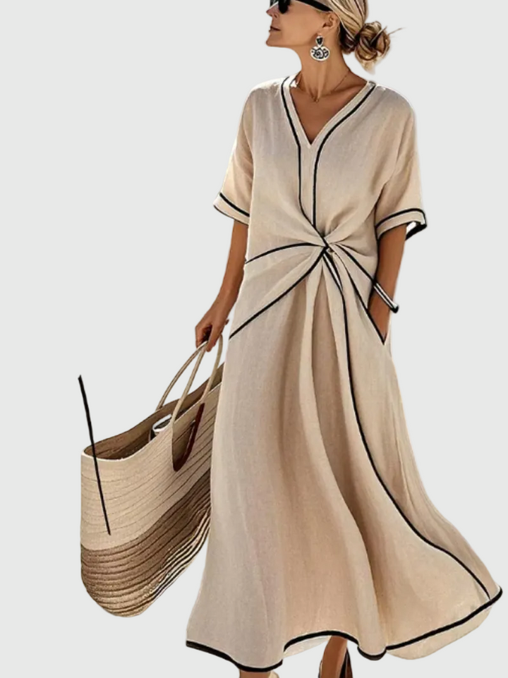 Helena | Gedrapeerde geribbelde maxi-jurk