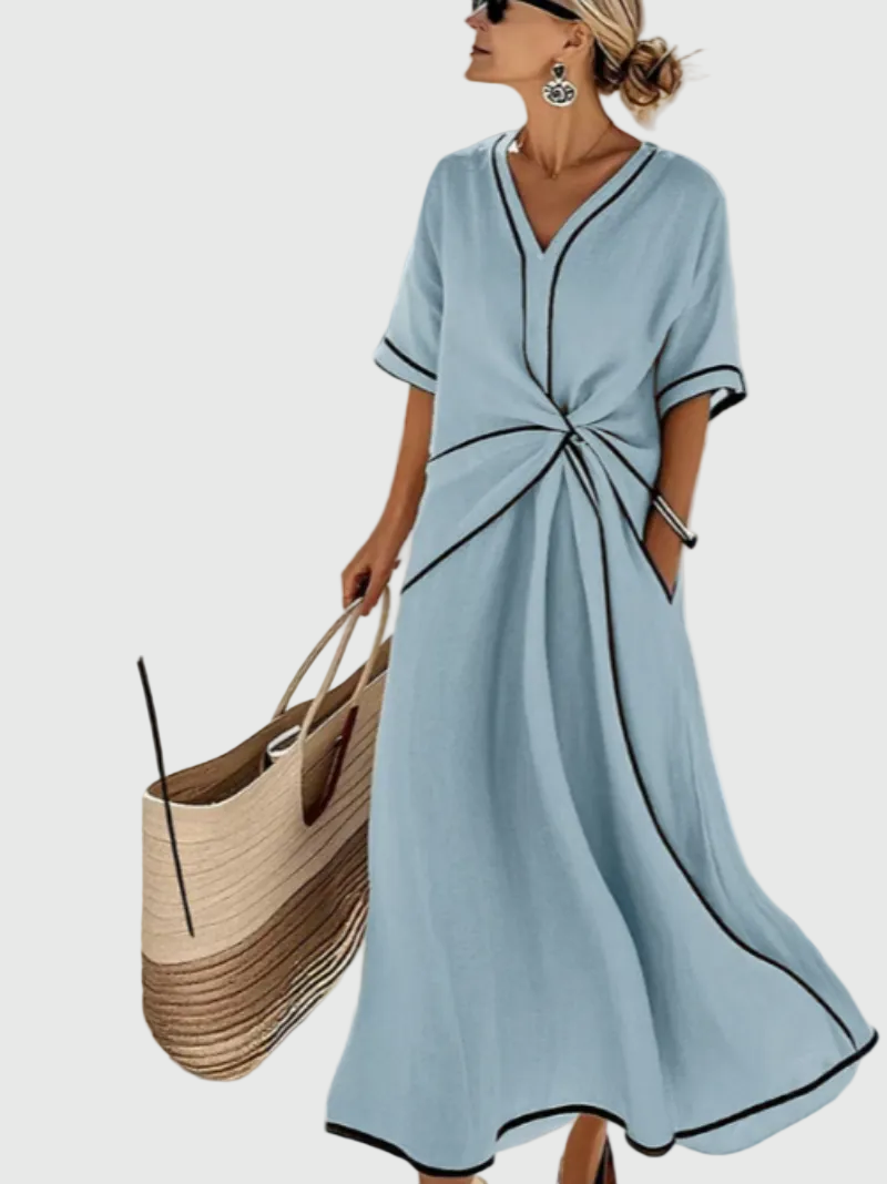 Helena | Gedrapeerde geribbelde maxi-jurk
