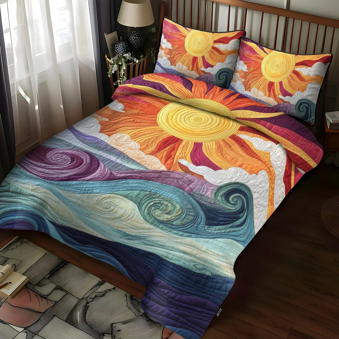 3-delige gestikte bedset - Zonnige Charme
