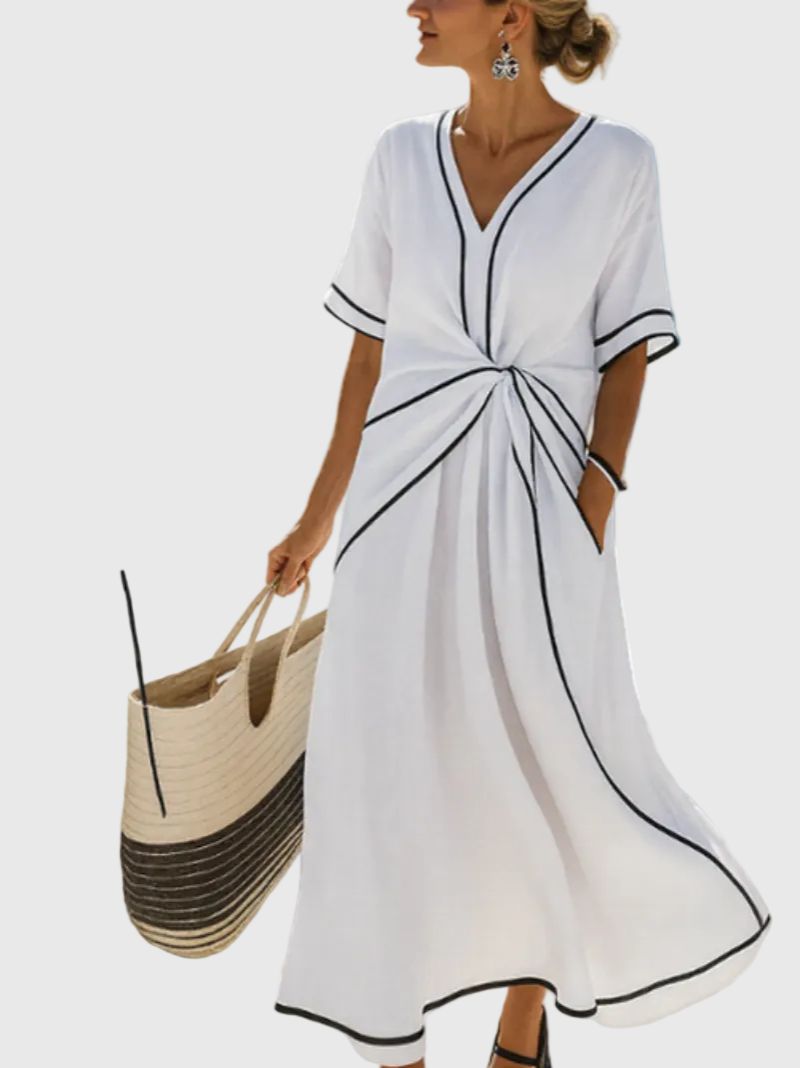 Helena | Gedrapeerde geribbelde maxi-jurk