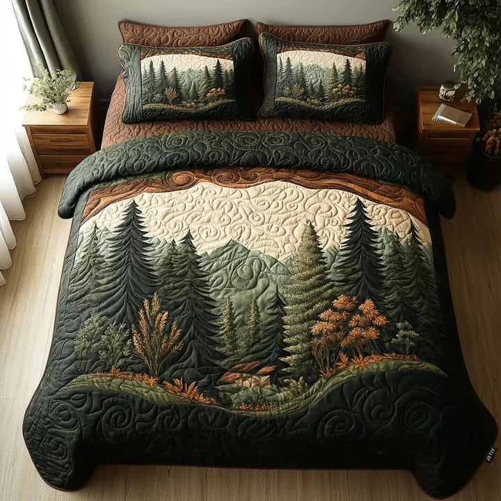 3-delige gestikte bedset - Wandeling in het Bos