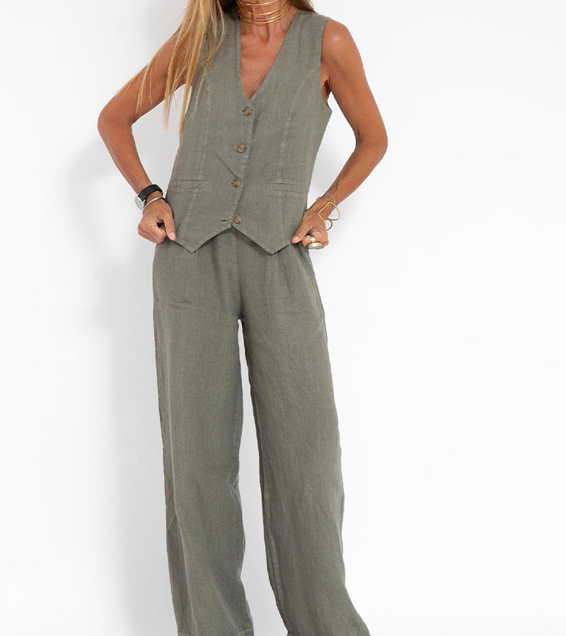 Aira - Set met geknoopt vest en wijde broek