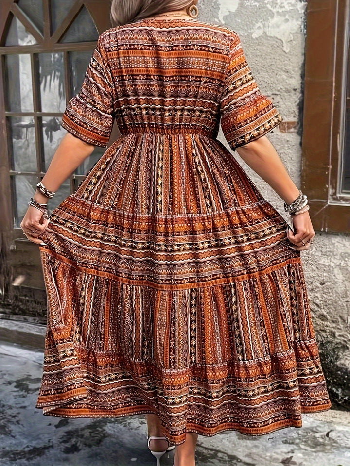 Joraine - Soepelvallende jurk met etnische print