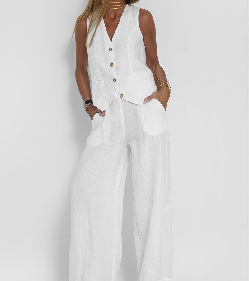 Aira - Set met geknoopt vest en wijde broek