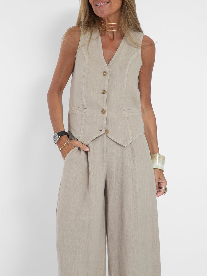 Aira - Set met geknoopt vest en wijde broek
