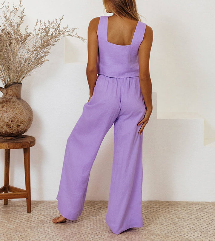 Megan - Set met minimalistische top en flared broek