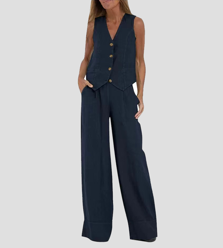 Aira - Set met geknoopt vest en wijde broek