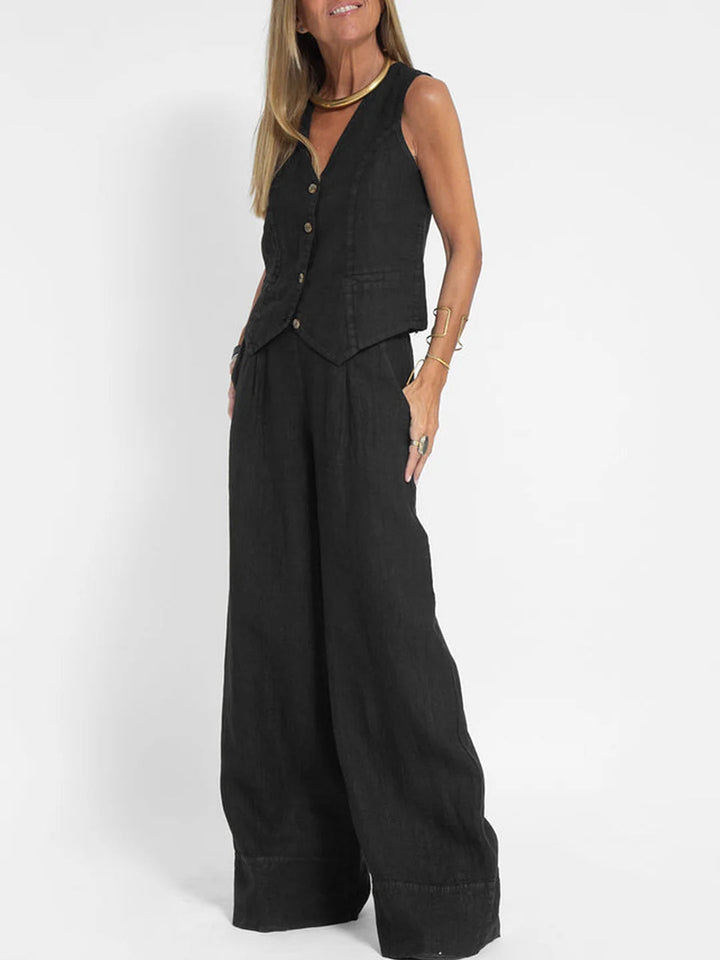 Aira - Set met geknoopt vest en wijde broek
